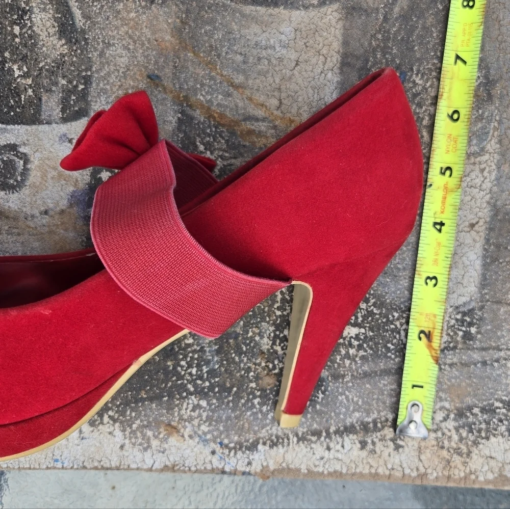 PazzCe Sz 9 Mary Jane Red Bow Heels Platform Pumps Ladies High Heeled
